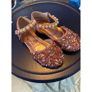 Little Girls Pink Sequin Fancy Shoes Sz 27 (10-10.5) Dress Up, Party, Barbiecore